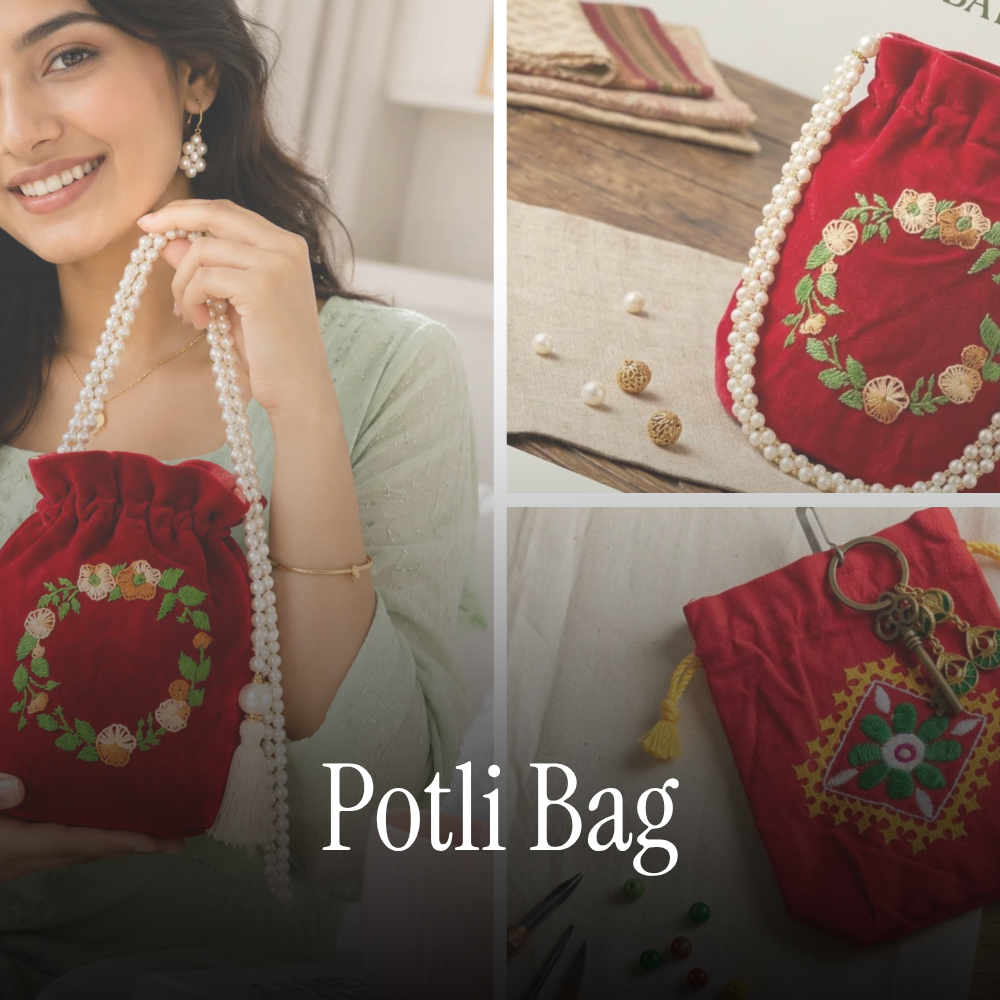 Drawstring Pouch Batwa Potli  - Handmade and Embroidered