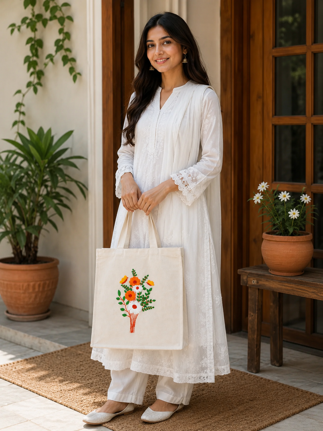 Premium Khadi-Based Cotton Embroidered Tote Bag