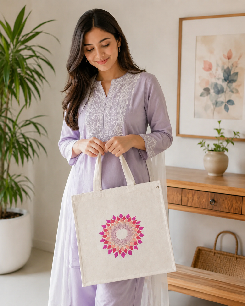 Embroidered Cotton Tote Bags For Ladies