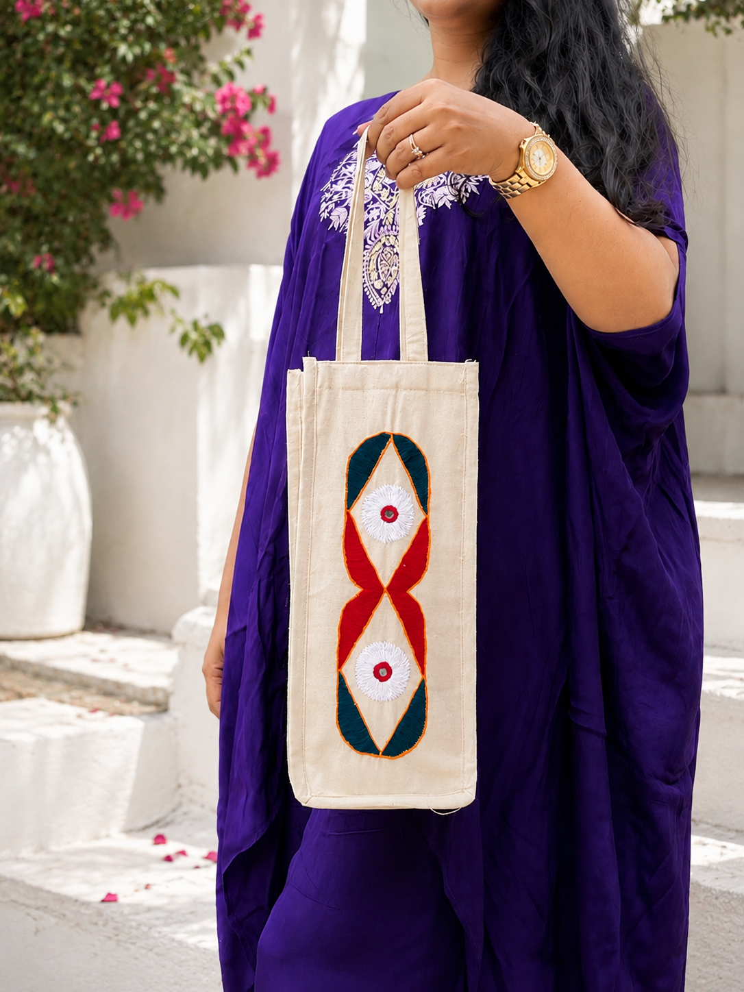 Floral Cotton Water Bottle Bag