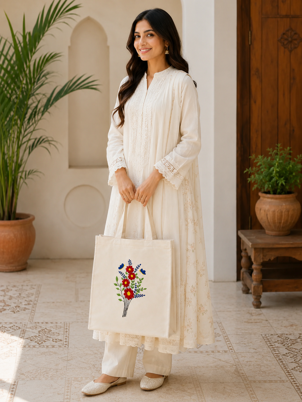 Premium Khadi-Based Cotton Embroidered Tote Bag