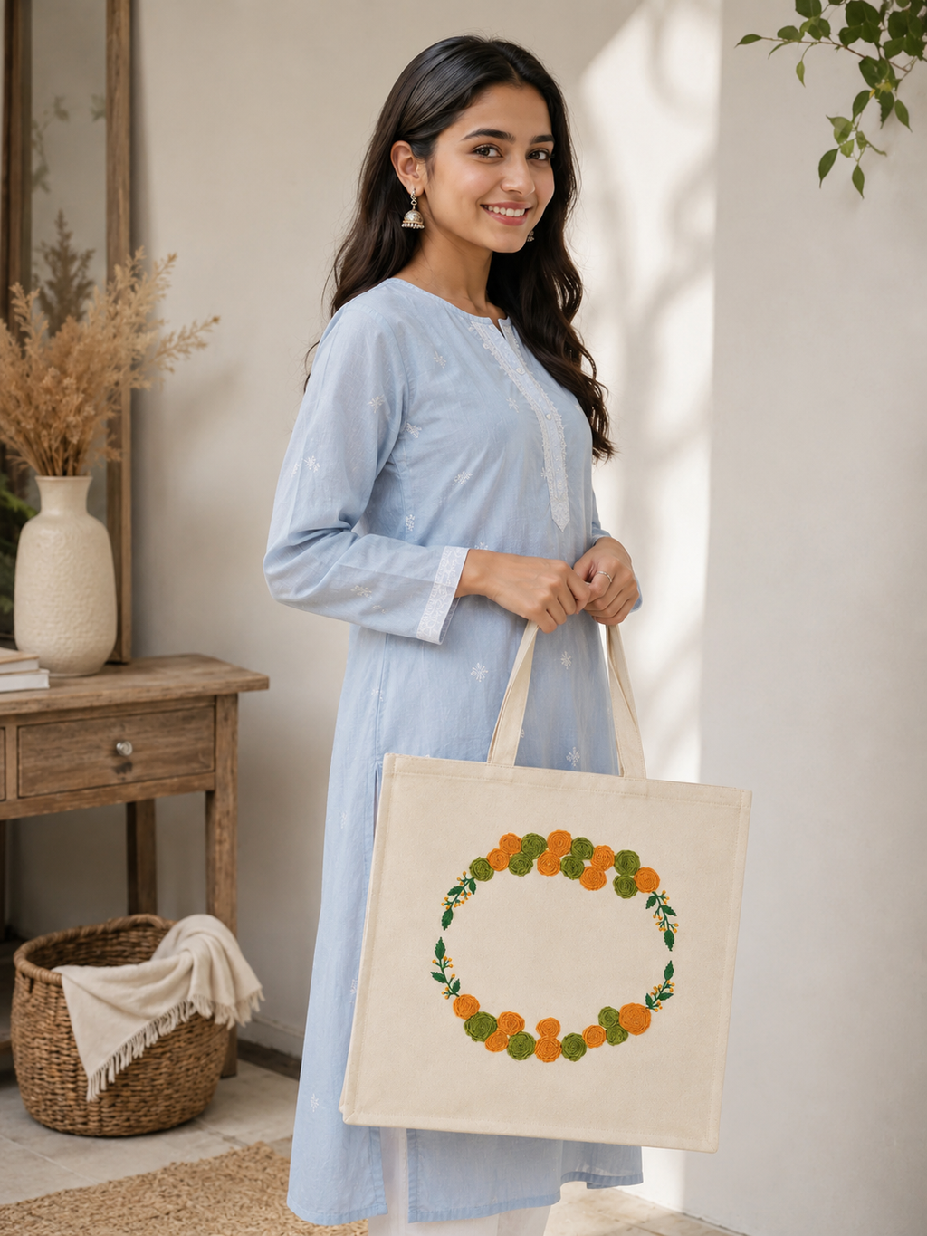 Indian Hand Embroidered Tote Bag Ladies