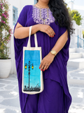 Painted Cotton Bottle Bag Working Women