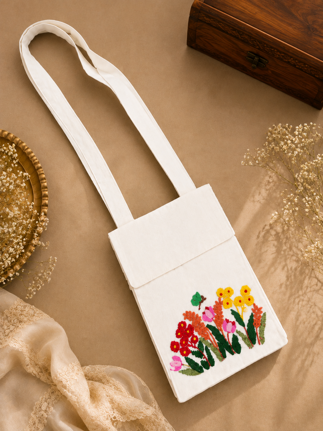 Floral Threadwork Mobile Phone Cover