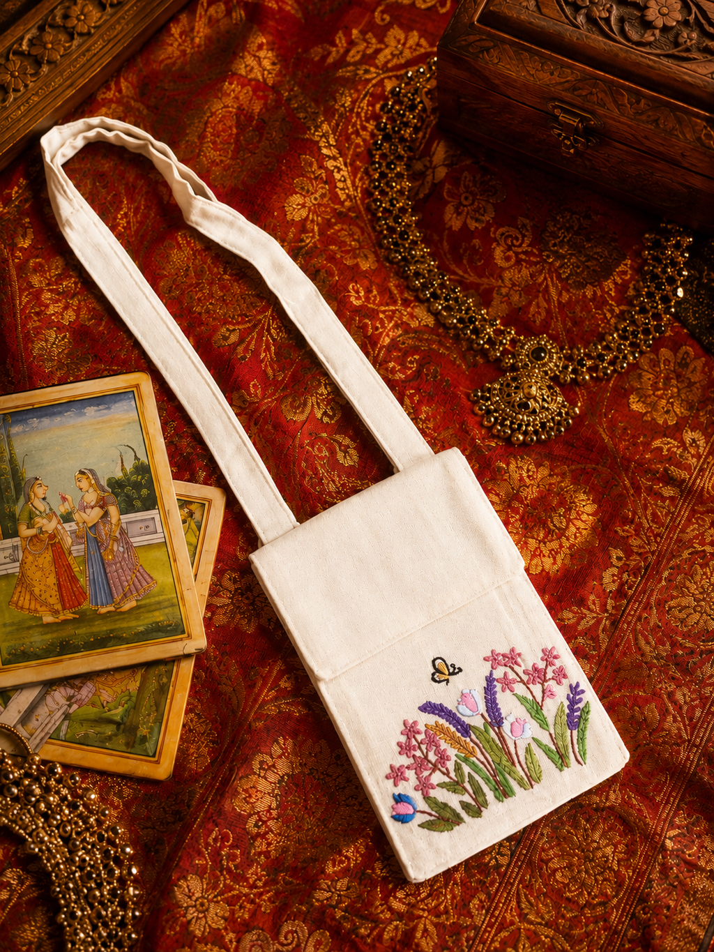 Floral Threadwork Mobile Phone Cover