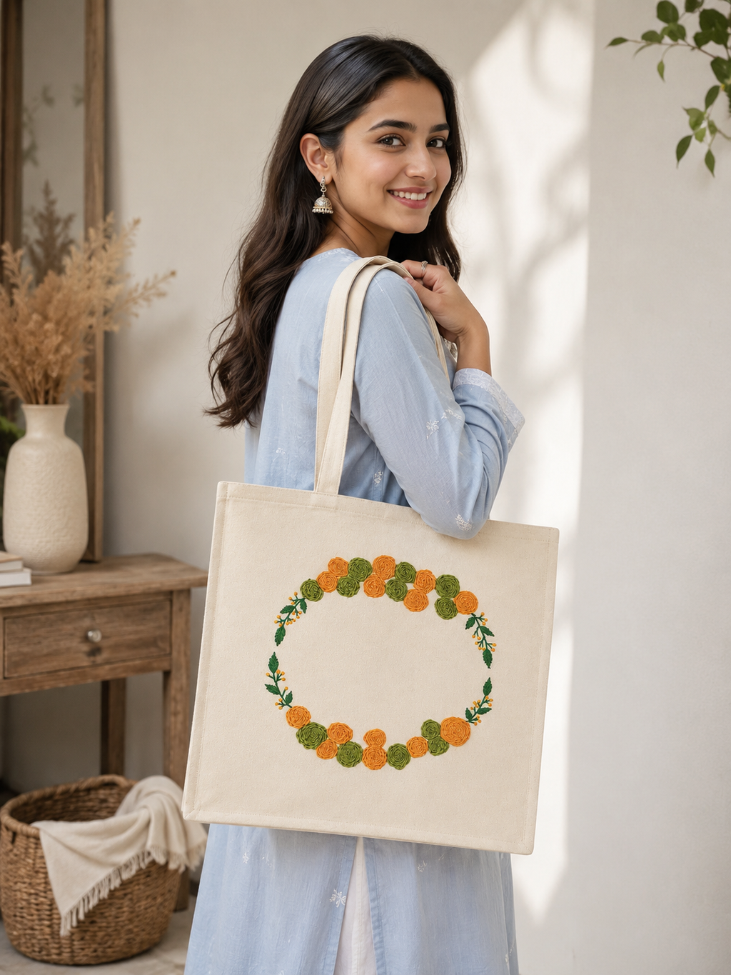 Indian Hand Embroidered Tote Bag Ladies