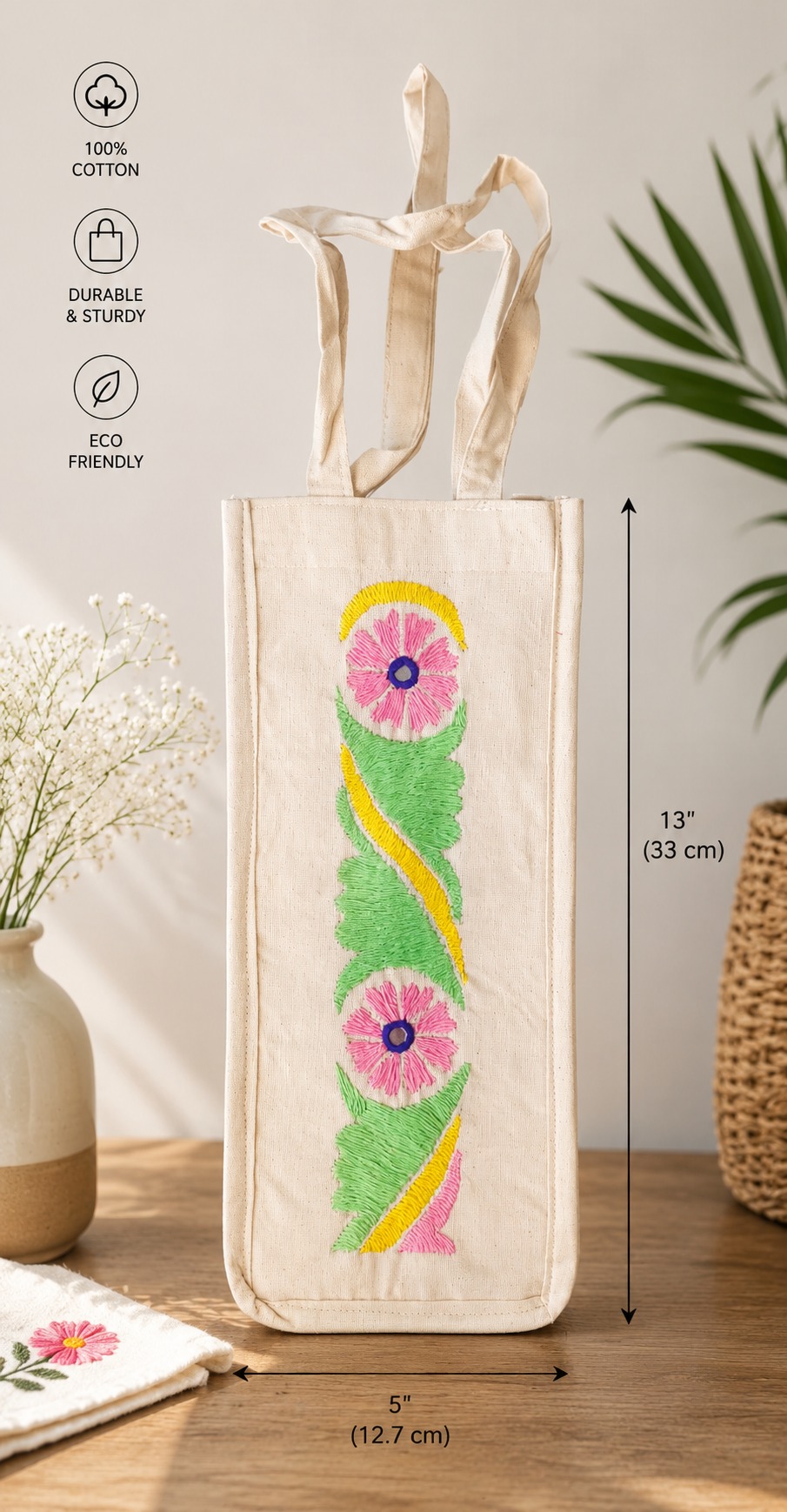 Handmade Cotton Water Bottle Bag
