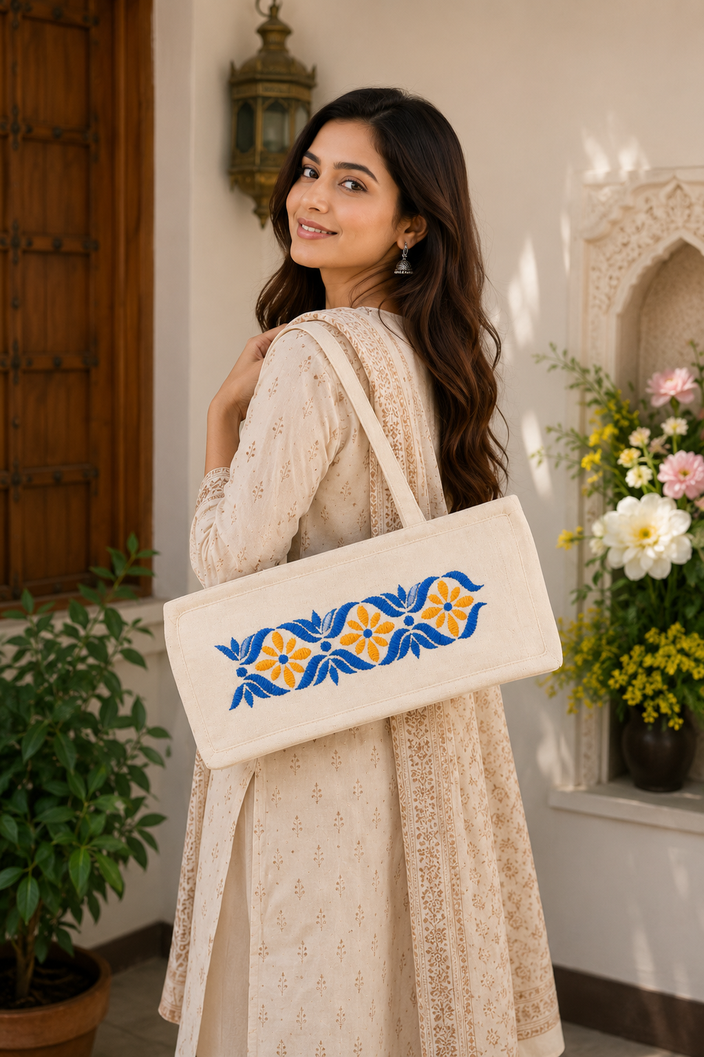 Printed Cotton Bottle Bag Ladies