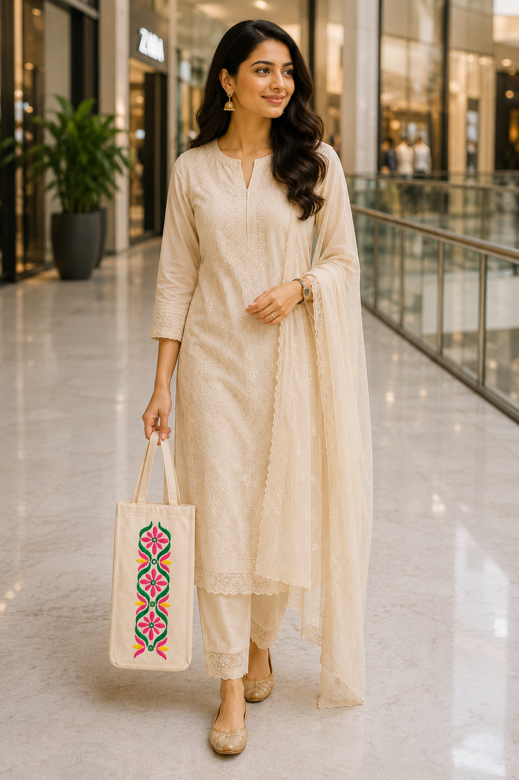 Embroidered Cotton Bottle Bag Women