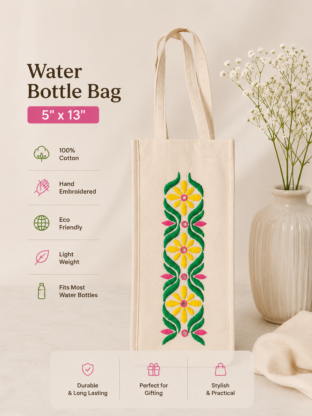 Eco Friendly Cotton Bottle Bag Ladies
