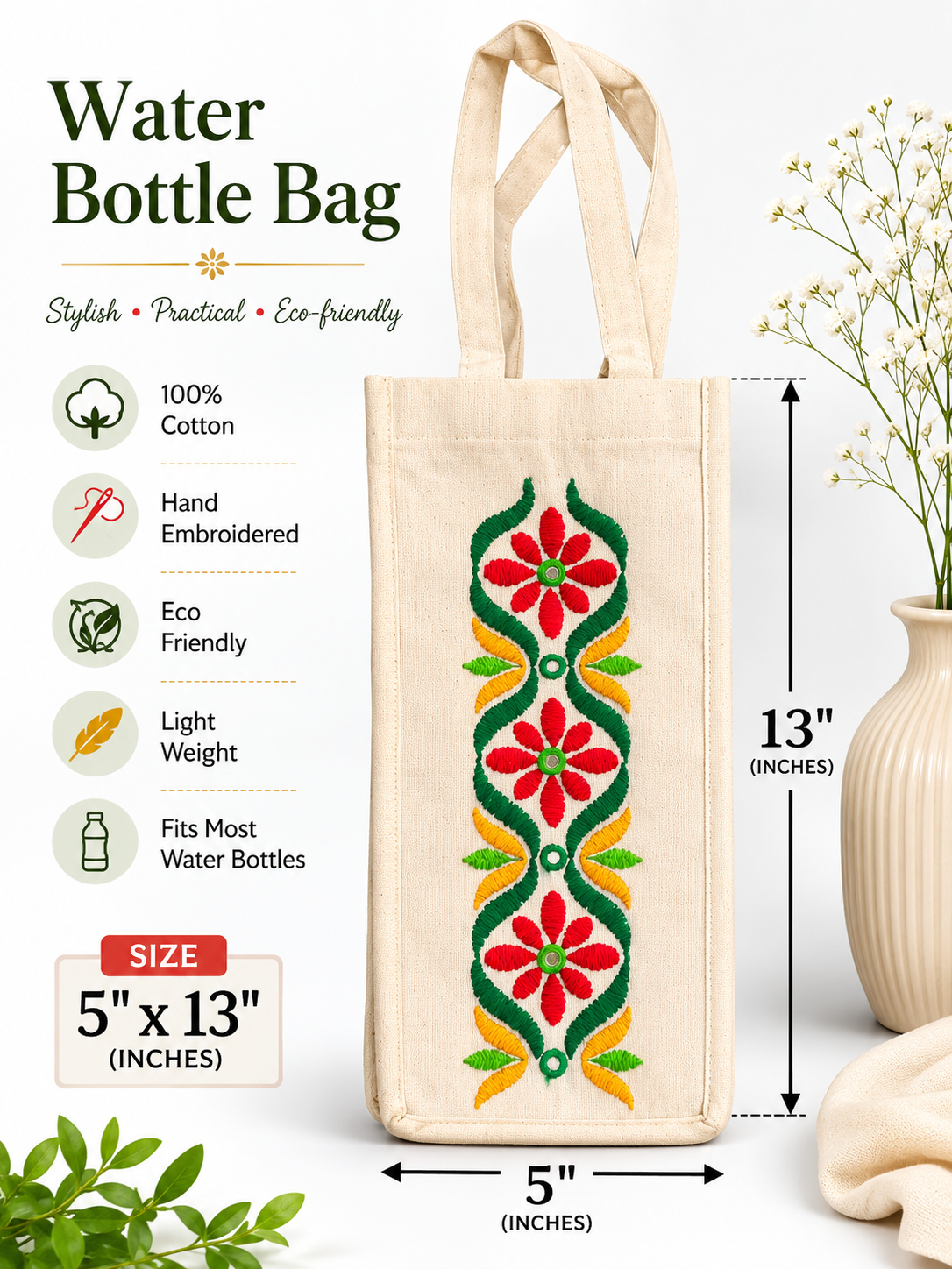 Cotton Bottle Bag For College Girls