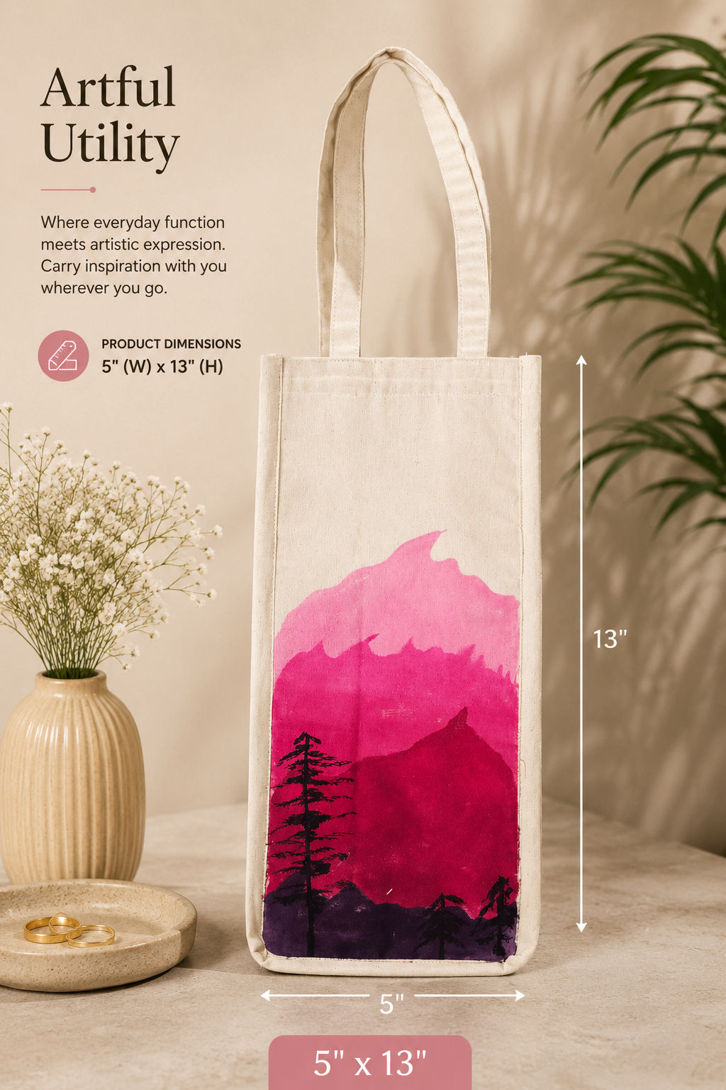 Hand Painted Cotton Bottle Bag Ladies