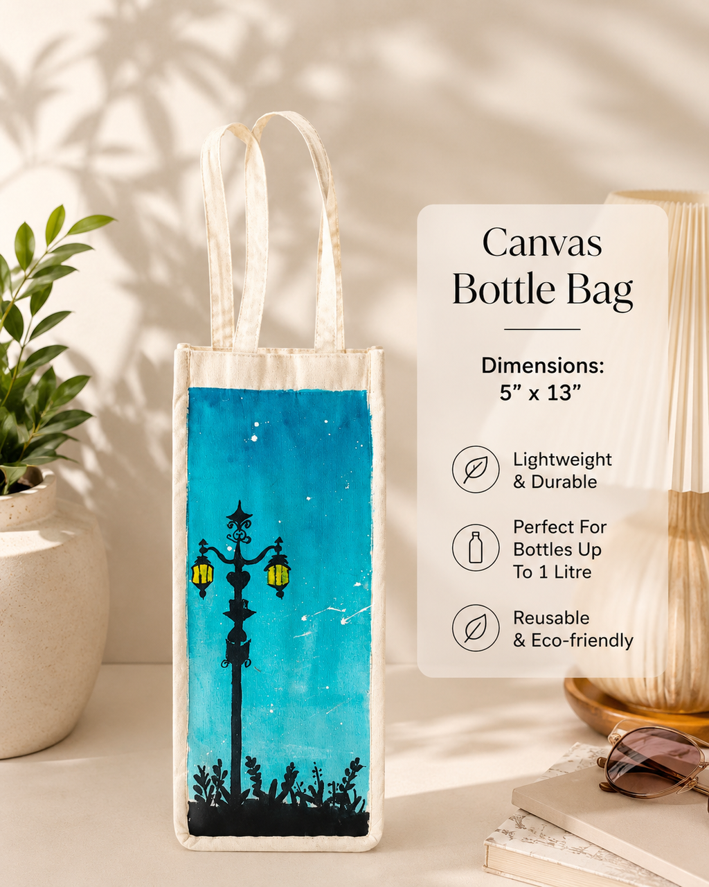Painted Cotton Bottle Bag Working Women