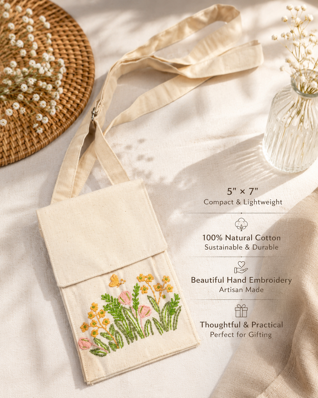 Floral Threadwork Phone Sling Pouch