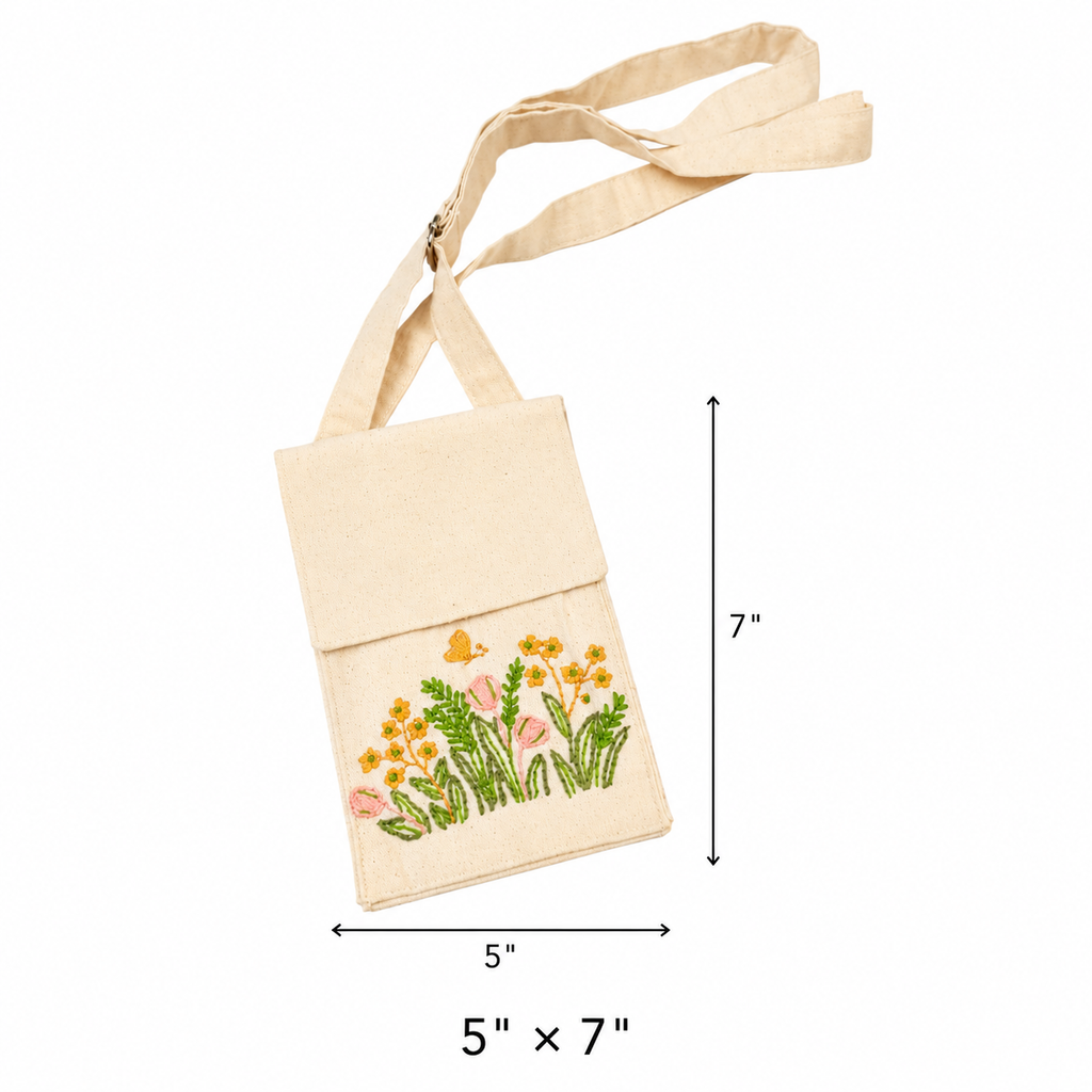 Floral Threadwork Phone Sling Pouch