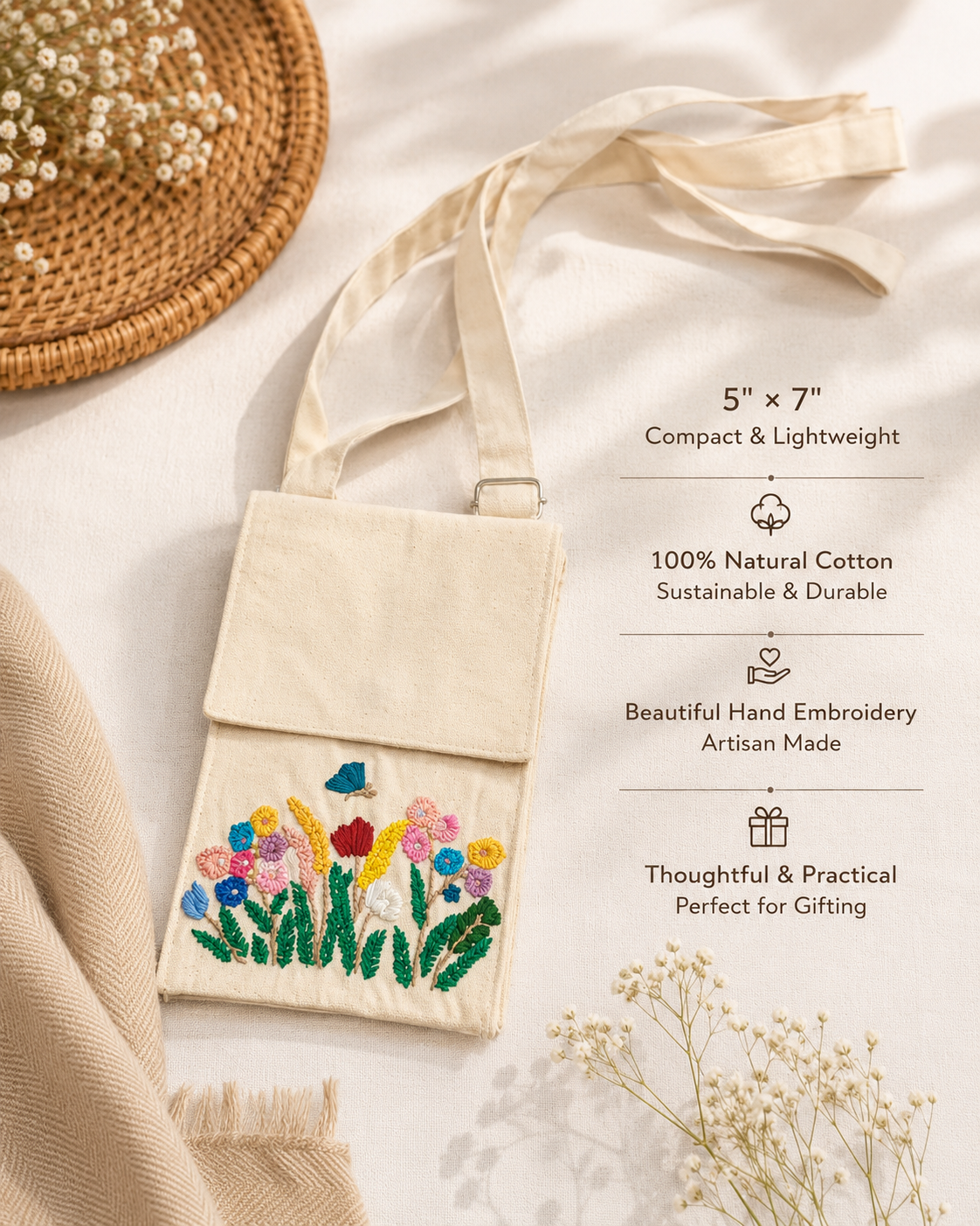 Floral Threadwork Phone Sling Pouch