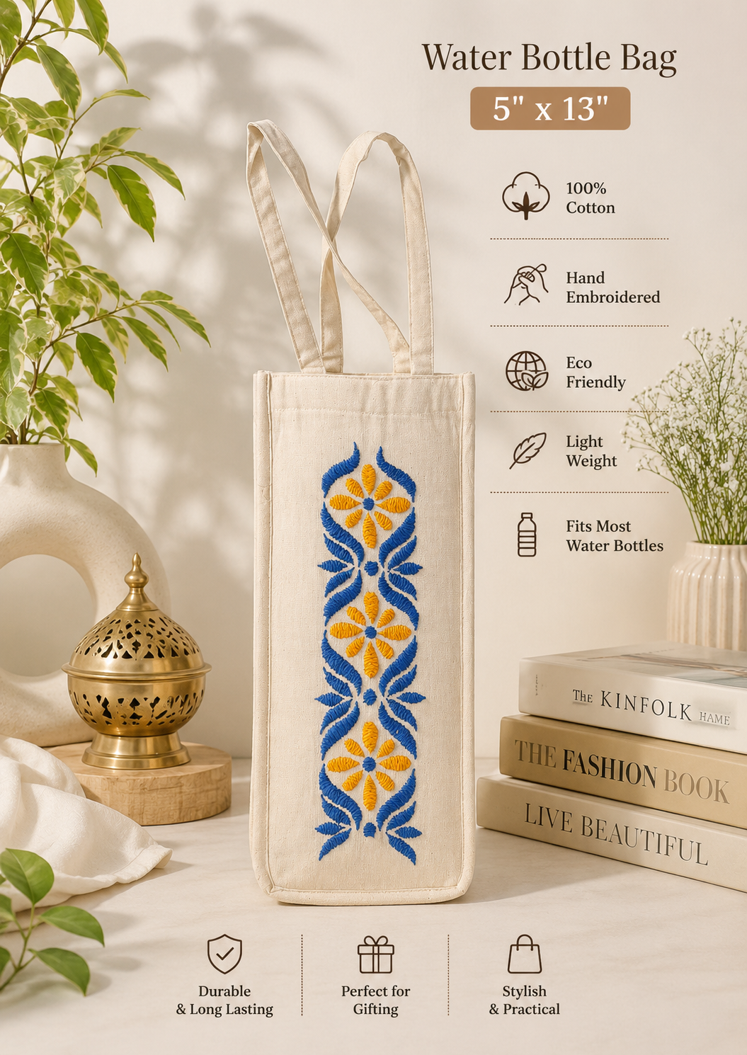 Pure Cotton Water Bottle Bag Ladies