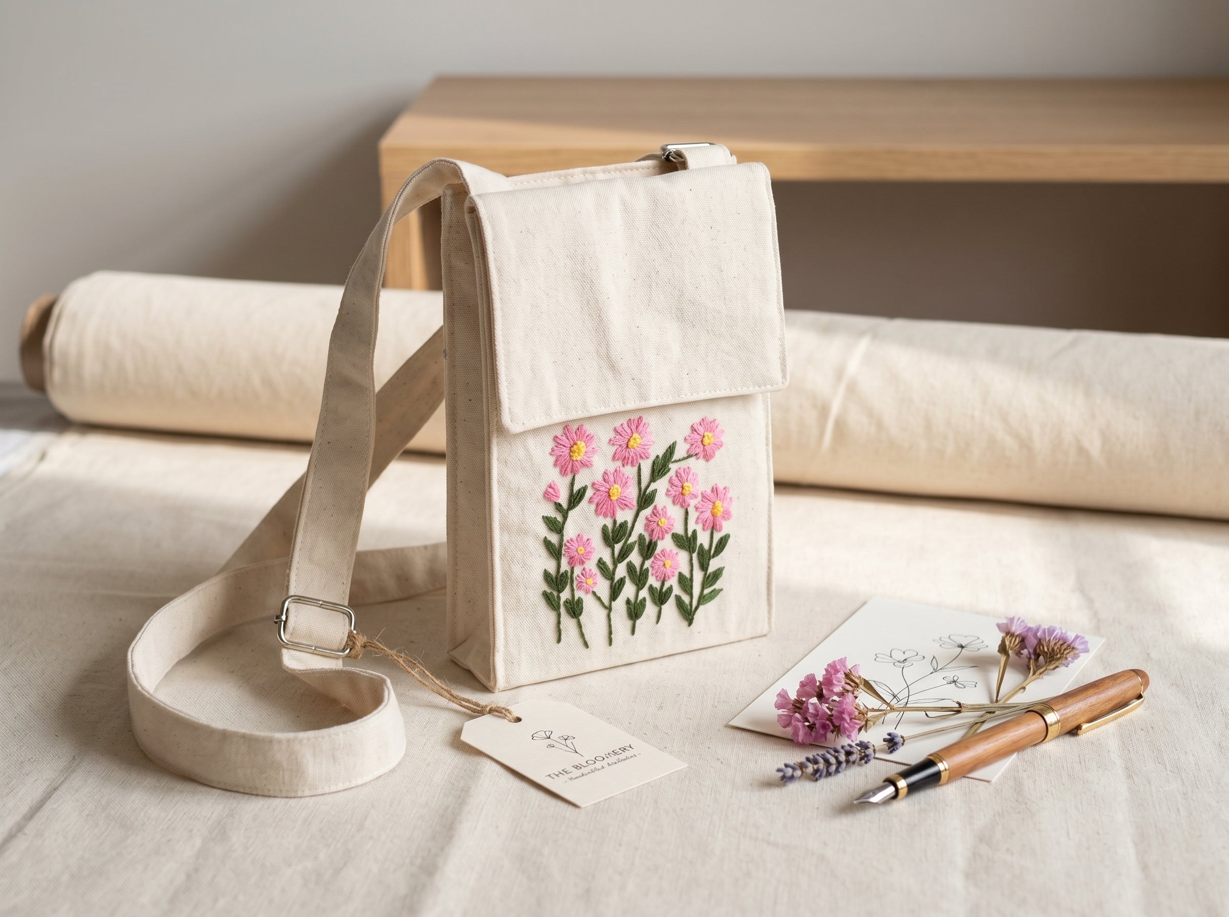 Embroidered Mobile Pouch | Handcrafted Floral Pouch