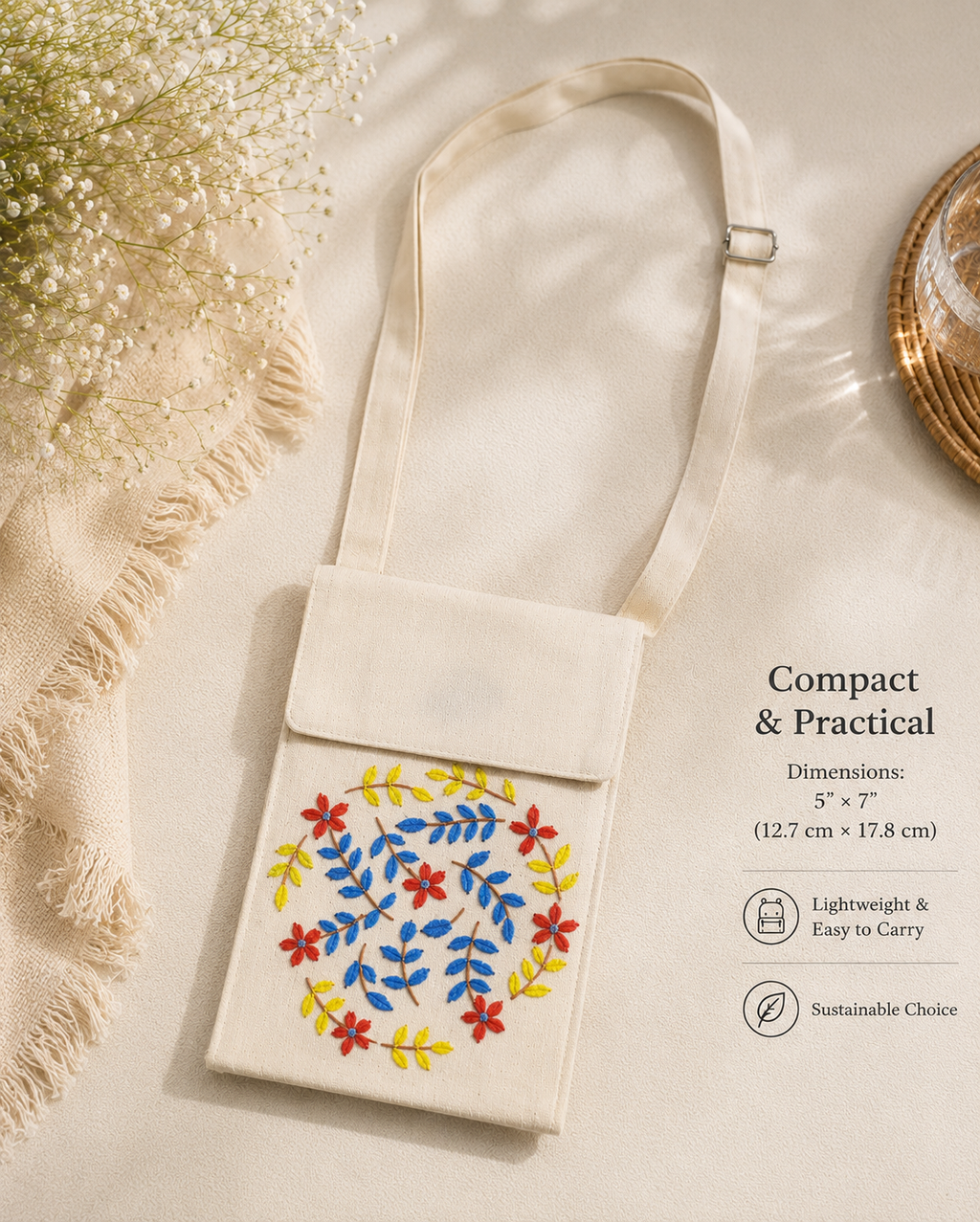 Embroidered Mobile Sling Pouch