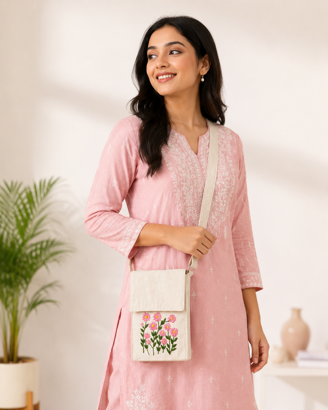 Embroidered Mobile Pouch | Handcrafted Floral Pouch