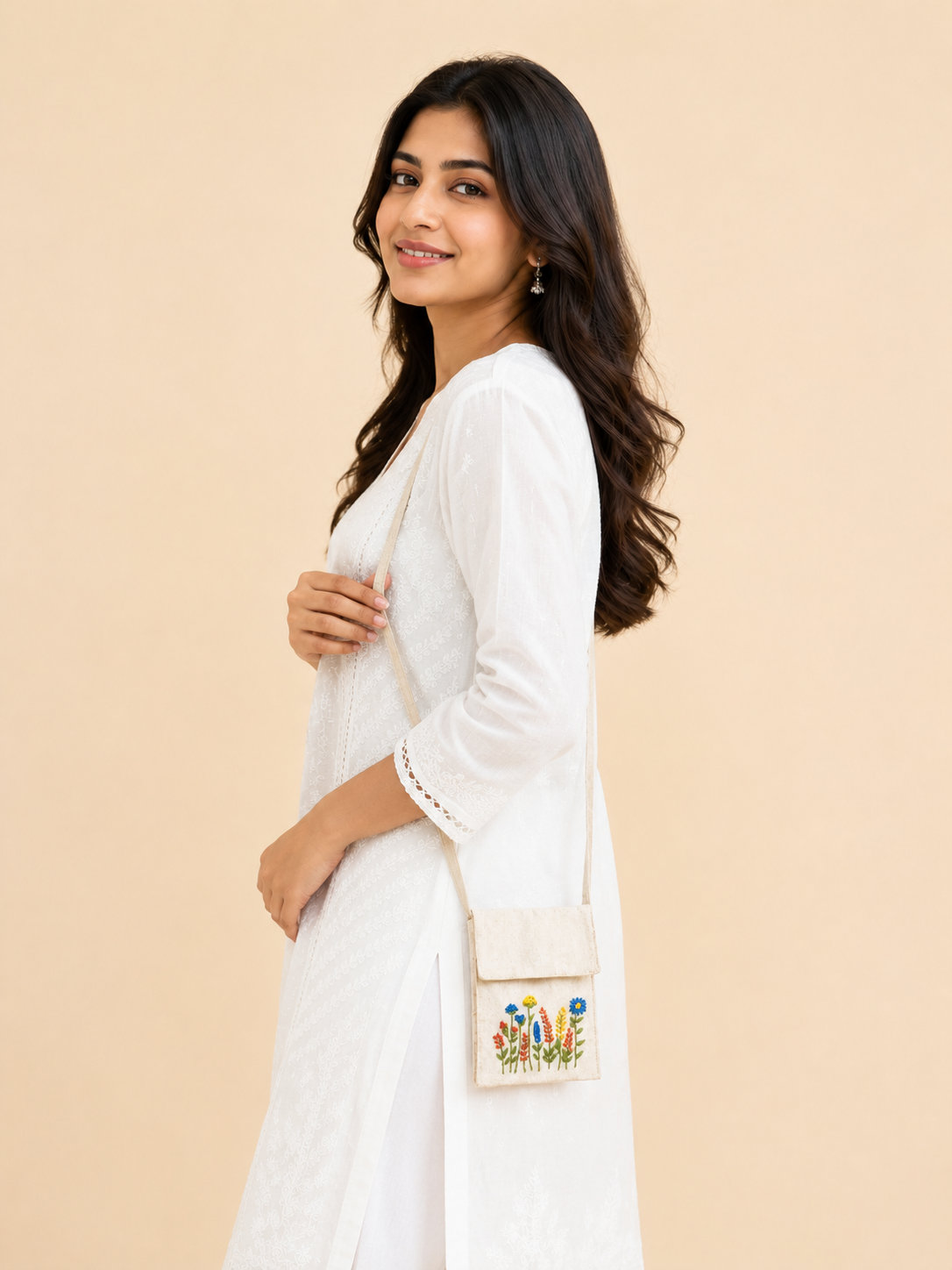 Floral Embroidery Phone Pouch For Women