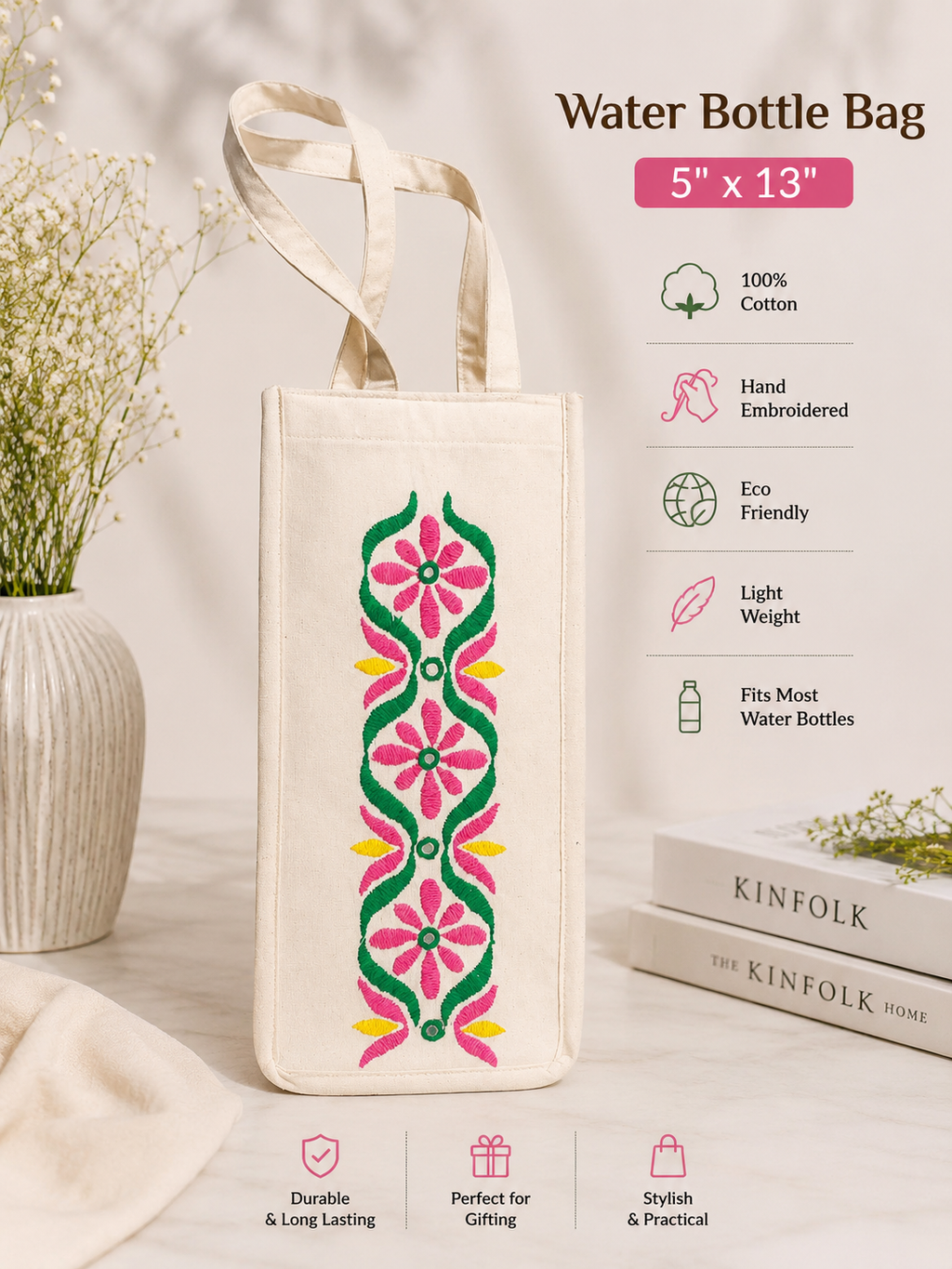 Embroidered Cotton Bottle Bag Women