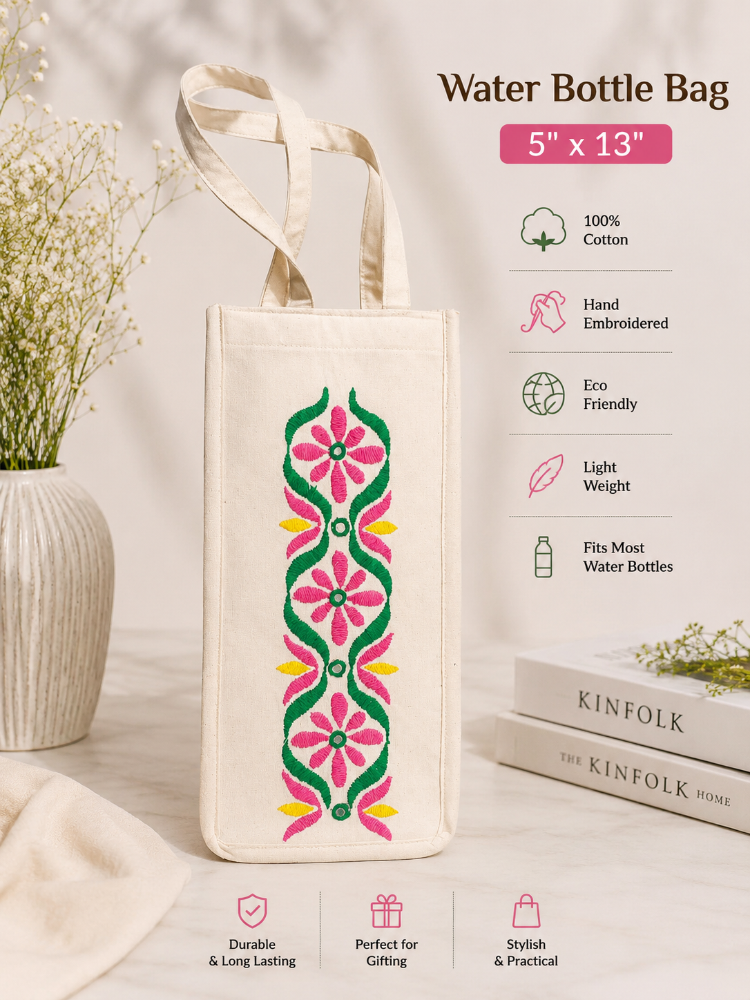 Embroidered Cotton Bottle Bag Women