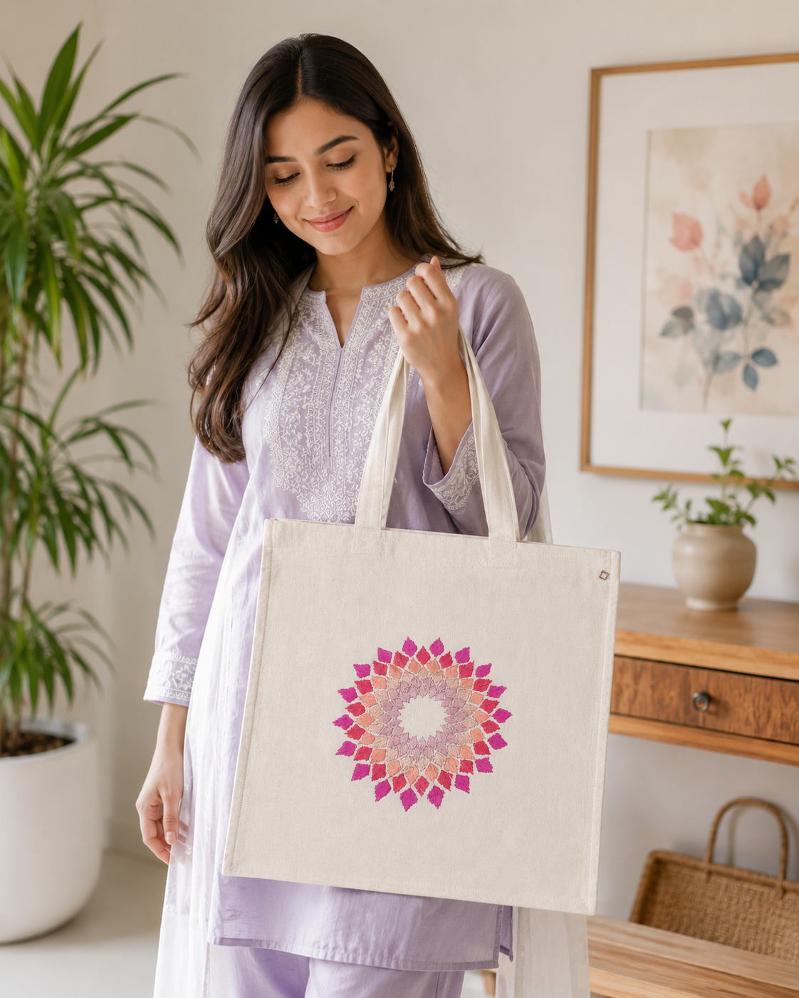 Embroidered Cotton Tote Bags For Ladies