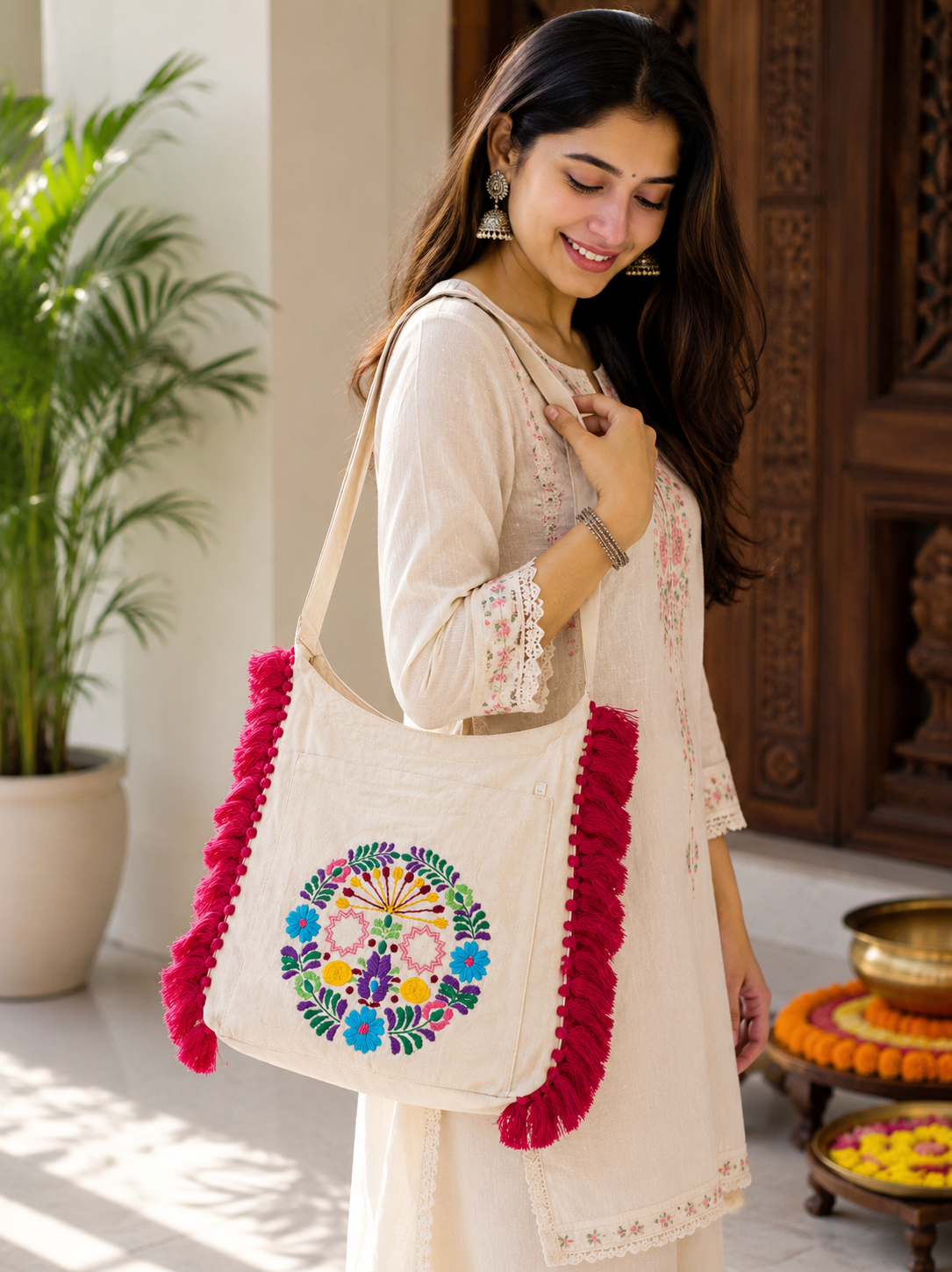 Cotton Travel Jhola Bag Women
