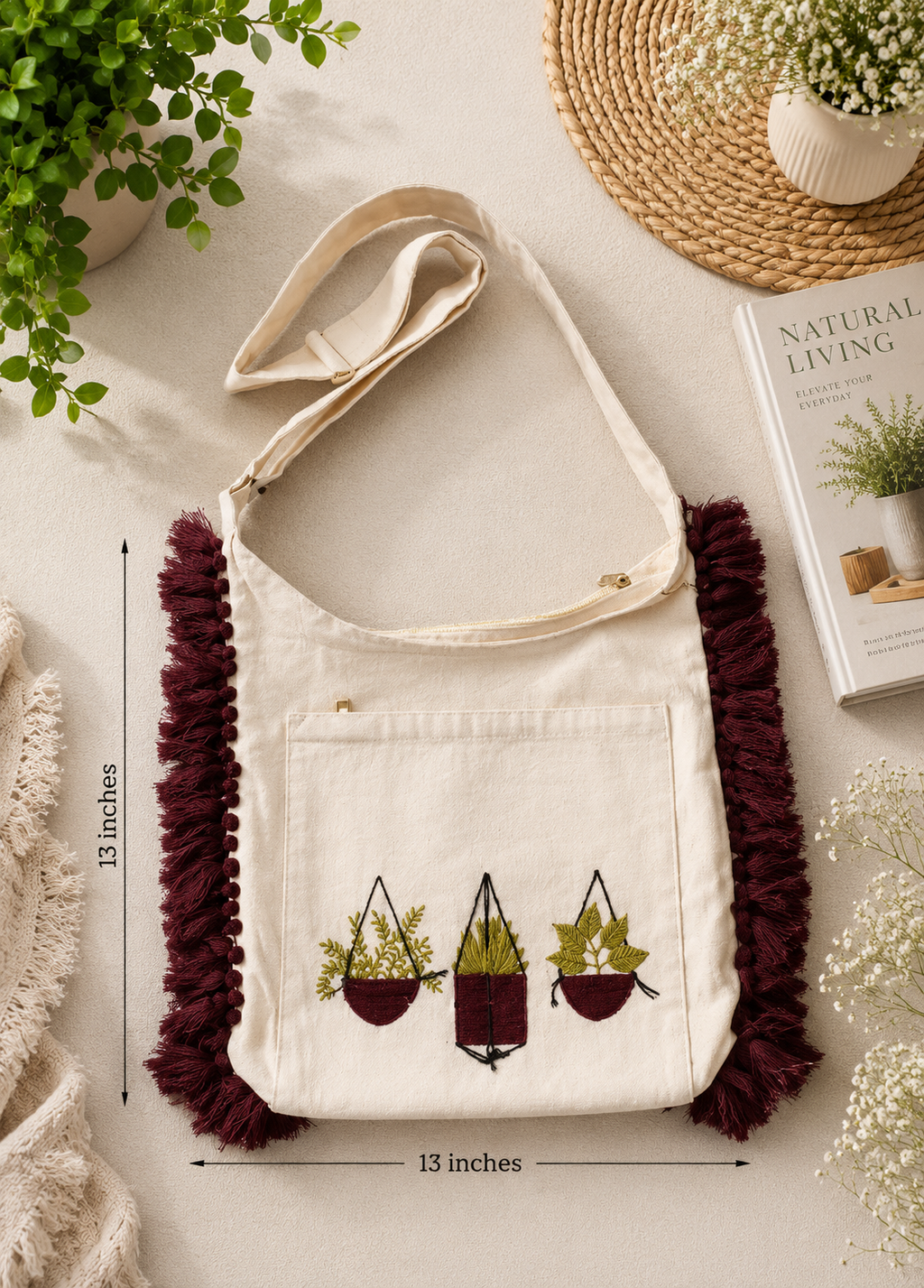 Indian Embroidered Cotton Jhola Bag