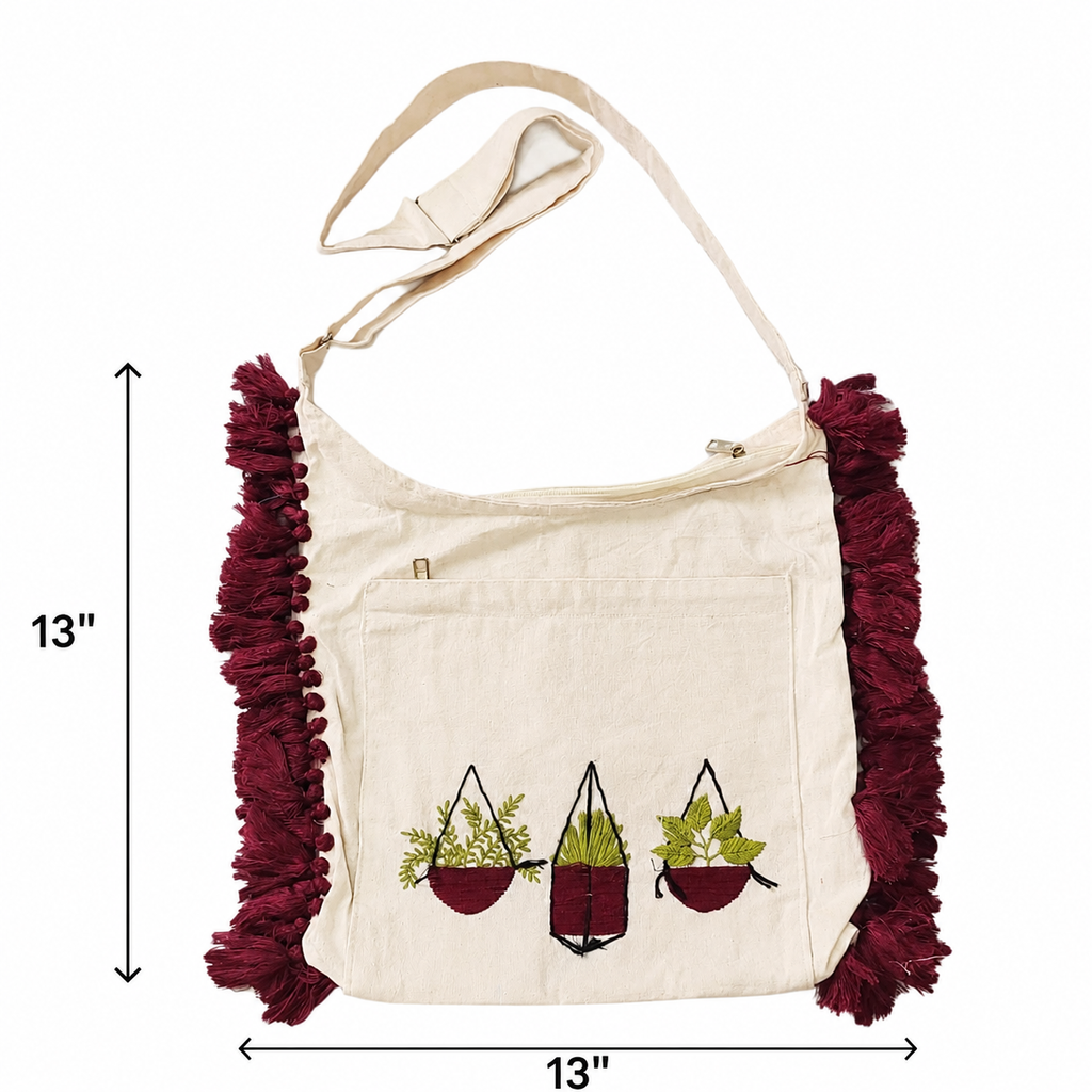 Indian Embroidered Cotton Jhola Bag